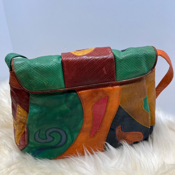 Vintage Sharif 1980s Genuine Leather and Snake Color-blockShoulder Bag - Picture 4 of 17